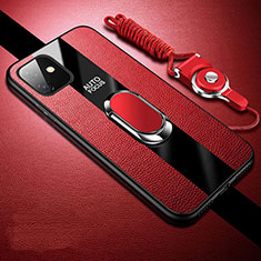 Silikon Hülle Handyhülle Gummi Schutzhülle Leder Tasche mit Magnetisch Fingerring Ständer T03 für Apple iPhone 11 Rot