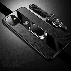 Silikon Hülle Handyhülle Gummi Schutzhülle Leder Tasche mit Magnetisch Fingerring Ständer T03 für Apple iPhone 11 Schwarz