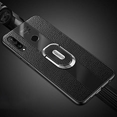 Silikon Hülle Handyhülle Gummi Schutzhülle Leder Tasche mit Magnetisch Fingerring Ständer T03 für Huawei P30 Lite Schwarz