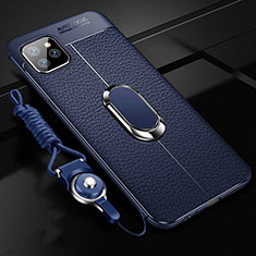 Silikon Hülle Handyhülle Gummi Schutzhülle Leder Tasche mit Magnetisch Fingerring Ständer T04 für Apple iPhone 11 Pro Blau