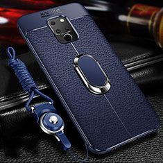 Silikon Hülle Handyhülle Gummi Schutzhülle Leder Tasche mit Magnetisch Fingerring Ständer T04 für Huawei Mate 20 Blau