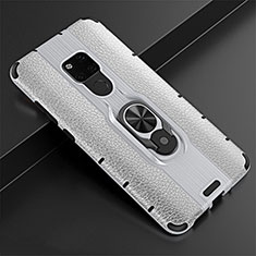 Silikon Hülle Handyhülle Gummi Schutzhülle Leder Tasche mit Magnetisch Fingerring Ständer T05 für Huawei Mate 20 Silber