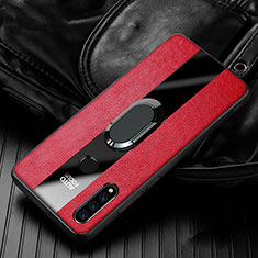 Silikon Hülle Handyhülle Gummi Schutzhülle Leder Tasche mit Magnetisch Fingerring Ständer T05 für Huawei P30 Lite New Edition Rot