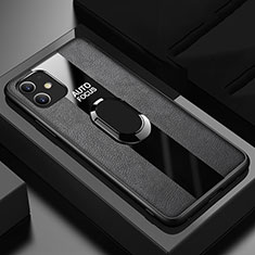 Silikon Hülle Handyhülle Gummi Schutzhülle Leder Tasche mit Magnetisch Fingerring Ständer Z01 für Apple iPhone 11 Schwarz