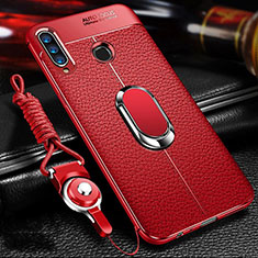 Silikon Hülle Handyhülle Gummi Schutzhülle Leder Tasche mit Magnetisch Fingerring Ständer Z01 für Huawei P30 Lite XL Rot