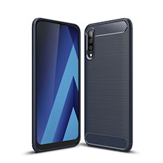 Silikon Hülle Handyhülle Gummi Schutzhülle Tasche Line C01 für Samsung Galaxy A70 Blau