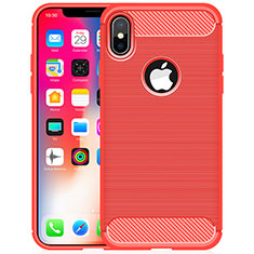 Silikon Hülle Handyhülle Gummi Schutzhülle Tasche Line für Apple iPhone X Rot