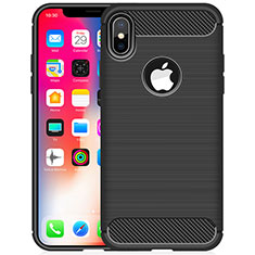 Silikon Hülle Handyhülle Gummi Schutzhülle Tasche Line für Apple iPhone X Schwarz