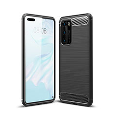 Silikon Hülle Handyhülle Gummi Schutzhülle Tasche Line für Huawei P40 Schwarz