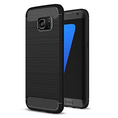 Silikon Hülle Handyhülle Gummi Schutzhülle Tasche Line für Samsung Galaxy S7 Edge G935F Schwarz