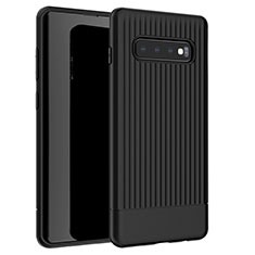 Silikon Hülle Handyhülle Gummi Schutzhülle Tasche Line L01 für Samsung Galaxy S10 Plus Schwarz