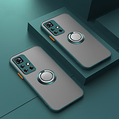 Silikon Hülle Handyhülle Rahmen Schutzhülle Durchsichtig Transparent Ganzkörper mit Magnetisch Fingerring Ständer T01 für Xiaomi Mi 11i 5G (2022) Nachtgrün