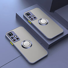 Silikon Hülle Handyhülle Rahmen Schutzhülle Durchsichtig Transparent Ganzkörper mit Magnetisch Fingerring Ständer T01 für Xiaomi Poco X4 NFC Lavendel Grau
