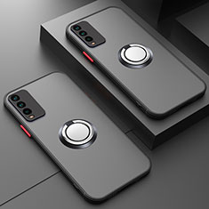 Silikon Hülle Handyhülle Rahmen Schutzhülle Durchsichtig Transparent Ganzkörper mit Magnetisch Fingerring Ständer T01 für Xiaomi Redmi 9T 4G Schwarz