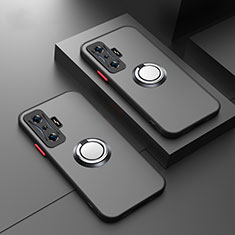 Silikon Hülle Handyhülle Rahmen Schutzhülle Durchsichtig Transparent Ganzkörper mit Magnetisch Fingerring Ständer T01 für Xiaomi Redmi K50 Gaming AMG F1 5G Schwarz