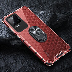 Silikon Hülle Handyhülle Rahmen Schutzhülle Durchsichtig Transparent Spiegel 360 Grad Ganzkörper mit Magnetisch Fingerring Ständer AM1 für Xiaomi Poco F4 5G Rot