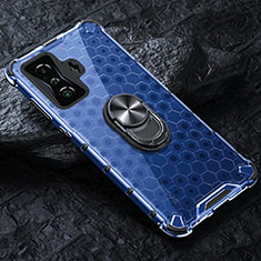 Silikon Hülle Handyhülle Rahmen Schutzhülle Durchsichtig Transparent Spiegel 360 Grad Ganzkörper mit Magnetisch Fingerring Ständer AM1 für Xiaomi Poco F4 GT 5G Blau