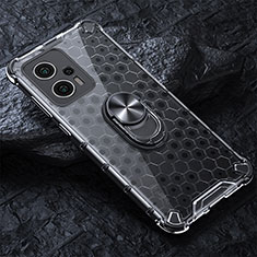 Silikon Hülle Handyhülle Rahmen Schutzhülle Durchsichtig Transparent Spiegel 360 Grad Ganzkörper mit Magnetisch Fingerring Ständer AM1 für Xiaomi Redmi Note 11T Pro+ Plus 5G Weiß