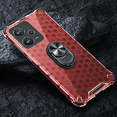 Silikon Hülle Handyhülle Rahmen Schutzhülle Durchsichtig Transparent Spiegel 360 Grad Ganzkörper mit Magnetisch Fingerring Ständer AM1 für Xiaomi Redmi Note 12 Pro+ Plus 5G Rot