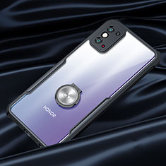 Silikon Hülle Handyhülle Rahmen Schutzhülle Durchsichtig Transparent Spiegel 360 Grad Ganzkörper mit Magnetisch Fingerring Ständer für Huawei Honor X10 Max 5G Schwarz