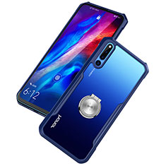 Silikon Hülle Handyhülle Rahmen Schutzhülle Durchsichtig Transparent Spiegel 360 Grad mit Magnetisch Fingerring Ständer A01 für Huawei Honor Magic 2 Blau