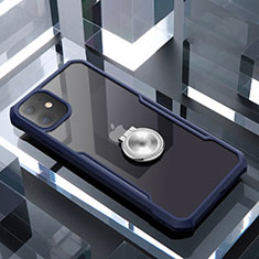 Silikon Hülle Handyhülle Rahmen Schutzhülle Durchsichtig Transparent Spiegel 360 Grad mit Magnetisch Fingerring Ständer für Apple iPhone 11 Blau