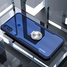 Silikon Hülle Handyhülle Rahmen Schutzhülle Durchsichtig Transparent Spiegel 360 Grad mit Magnetisch Fingerring Ständer für Huawei Honor V10 Lite Blau