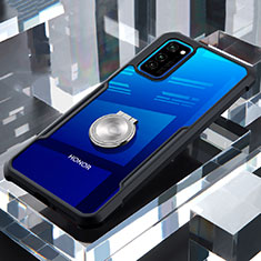 Silikon Hülle Handyhülle Rahmen Schutzhülle Durchsichtig Transparent Spiegel 360 Grad mit Magnetisch Fingerring Ständer für Huawei Honor V30 Pro 5G Schwarz