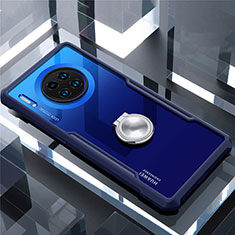 Silikon Hülle Handyhülle Rahmen Schutzhülle Durchsichtig Transparent Spiegel 360 Grad mit Magnetisch Fingerring Ständer für Huawei Mate 30 Blau
