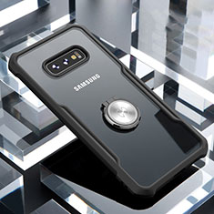 Silikon Hülle Handyhülle Rahmen Schutzhülle Durchsichtig Transparent Spiegel 360 Grad mit Magnetisch Fingerring Ständer für Samsung Galaxy S10e Schwarz