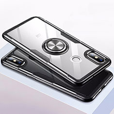 Silikon Hülle Handyhülle Rahmen Schutzhülle Durchsichtig Transparent Spiegel 360 Grad mit Magnetisch Fingerring Ständer für Xiaomi Mi 8 Schwarz