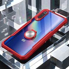 Silikon Hülle Handyhülle Rahmen Schutzhülle Durchsichtig Transparent Spiegel 360 Grad mit Magnetisch Fingerring Ständer für Xiaomi Mi 9 Lite Rot