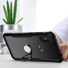 Silikon Hülle Handyhülle Rahmen Schutzhülle Durchsichtig Transparent Spiegel 360 Grad mit Magnetisch Fingerring Ständer für Xiaomi Redmi Note 6 Pro Schwarz