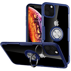 Silikon Hülle Handyhülle Rahmen Schutzhülle Durchsichtig Transparent Spiegel 360 Grad mit Magnetisch Fingerring Ständer M02 für Apple iPhone 11 Pro Max Blau