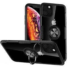 Silikon Hülle Handyhülle Rahmen Schutzhülle Durchsichtig Transparent Spiegel 360 Grad mit Magnetisch Fingerring Ständer M02 für Apple iPhone 11 Pro Schwarz