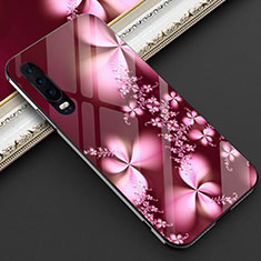 Silikon Hülle Handyhülle Rahmen Schutzhülle Spiegel Blumen für Huawei P30 Rot