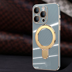 Silikon Hülle Handyhülle Ultra Dünn Flexible Schutzhülle Tasche mit Mag-Safe Magnetic Magnetisch C01 für Apple iPhone 15 Pro Max Grau