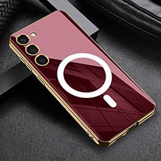 Silikon Hülle Handyhülle Ultra Dünn Flexible Schutzhülle Tasche mit Mag-Safe Magnetic Magnetisch für Samsung Galaxy S22 Plus 5G Rot