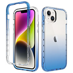 Silikon Hülle Handyhülle Ultra Dünn Flexible Schutzhülle Tasche Transparent Vorder und Rückseite 360 Grad Ganzkörper Farbverlauf für Apple iPhone 14 Plus Blau