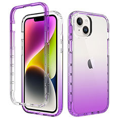Silikon Hülle Handyhülle Ultra Dünn Flexible Schutzhülle Tasche Transparent Vorder und Rückseite 360 Grad Ganzkörper Farbverlauf für Apple iPhone 14 Plus Violett