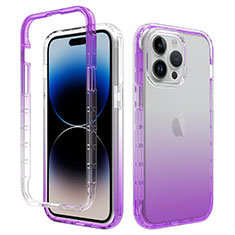 Silikon Hülle Handyhülle Ultra Dünn Flexible Schutzhülle Tasche Transparent Vorder und Rückseite 360 Grad Ganzkörper Farbverlauf für Apple iPhone 15 Pro Max Violett