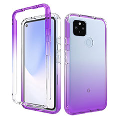 Silikon Hülle Handyhülle Ultra Dünn Flexible Schutzhülle Tasche Transparent Vorder und Rückseite 360 Grad Ganzkörper Farbverlauf für Google Pixel 4a 5G Violett