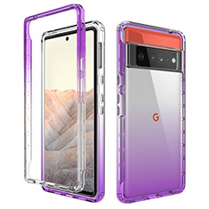 Silikon Hülle Handyhülle Ultra Dünn Flexible Schutzhülle Tasche Transparent Vorder und Rückseite 360 Grad Ganzkörper Farbverlauf für Google Pixel 6 Pro 5G Violett