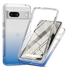 Silikon Hülle Handyhülle Ultra Dünn Flexible Schutzhülle Tasche Transparent Vorder und Rückseite 360 Grad Ganzkörper Farbverlauf für Google Pixel 7a 5G Blau