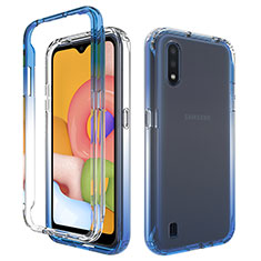 Silikon Hülle Handyhülle Ultra Dünn Flexible Schutzhülle Tasche Transparent Vorder und Rückseite 360 Grad Ganzkörper Farbverlauf für Samsung Galaxy A01 SM-A015 Blau