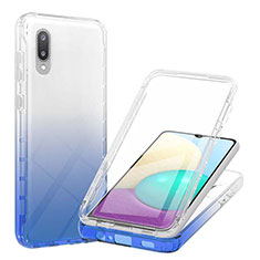 Silikon Hülle Handyhülle Ultra Dünn Flexible Schutzhülle Tasche Transparent Vorder und Rückseite 360 Grad Ganzkörper Farbverlauf für Samsung Galaxy A02 Blau