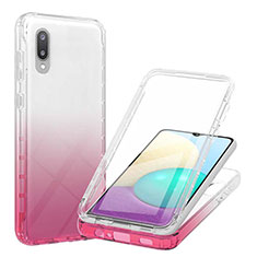 Silikon Hülle Handyhülle Ultra Dünn Flexible Schutzhülle Tasche Transparent Vorder und Rückseite 360 Grad Ganzkörper Farbverlauf für Samsung Galaxy A02 Rosa