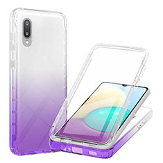 Silikon Hülle Handyhülle Ultra Dünn Flexible Schutzhülle Tasche Transparent Vorder und Rückseite 360 Grad Ganzkörper Farbverlauf für Samsung Galaxy A02 Violett