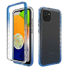 Silikon Hülle Handyhülle Ultra Dünn Flexible Schutzhülle Tasche Transparent Vorder und Rückseite 360 Grad Ganzkörper Farbverlauf für Samsung Galaxy A03 Blau