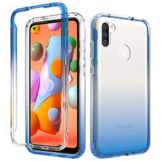 Silikon Hülle Handyhülle Ultra Dünn Flexible Schutzhülle Tasche Transparent Vorder und Rückseite 360 Grad Ganzkörper Farbverlauf für Samsung Galaxy A11 Blau